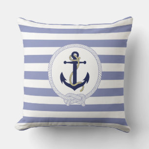 Coussin Ancrage/rayures nautiques/emblème d'ancre nautique