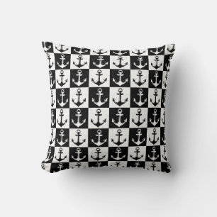 Coussin Ancre à carreaux noir et blanc