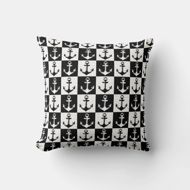Coussin Ancre à carreaux noir et blanc (Recto)