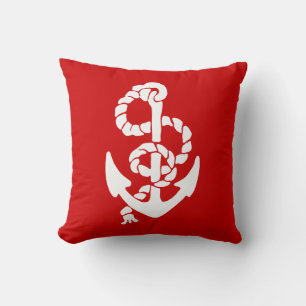 Coussin Ancre blanche Arrière - plan rouge et bleu (deux c
