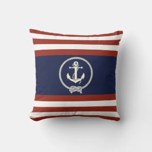 Coussin Ancre blanche marine/noeud marine/bande rouge/bleu