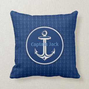 Coussin Ancre blanche  Motif des Ancres bleues de la marin