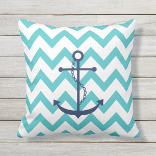 Coussin Ancre bleu marine avec Motif Aqua Chevron