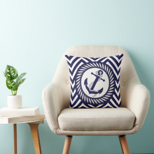 Coussin Ancre bleu marine foncé Zigzag Chevron Motif
