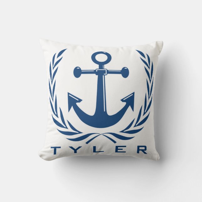 Coussin Ancre bleue avec rayures bleues et blanches Person (Recto)