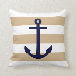 Coussin Ancre Bleue De La Marine Sur Les Grandes Tan Et Wh