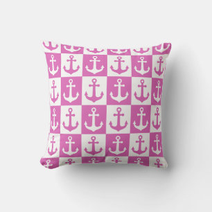 Coussin Ancre de bateau à motif à carreaux - Rose et Blanc