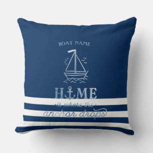 Coussin Ancre de bateau nautique rayée bleu marine