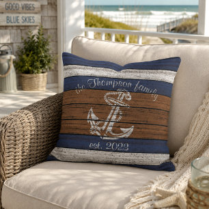 Coussin Ancre de bateau nautique vintage sur motif grain d