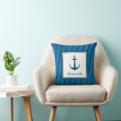 Coussin Ancre de dernier nom nautique rayé Navy moderne (Chaise)