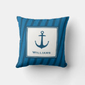 Coussin Ancre de dernier nom nautique rayée Navy moderne (Verso)