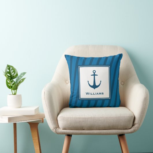 Coussin Ancre de dernier nom rayé marine moderne (Chaise)