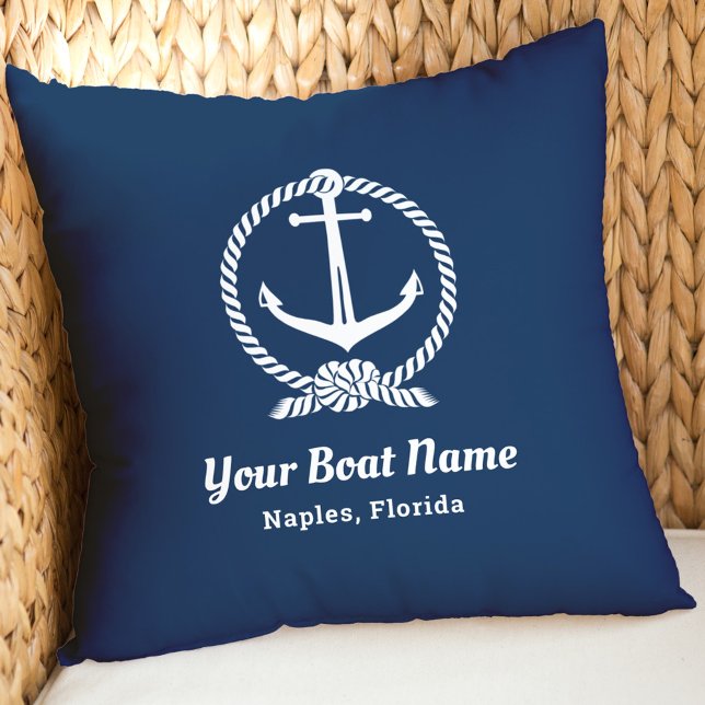 Coussin Ancre de nom de bateau bleu marine personnalisée (Créateur téléchargé)