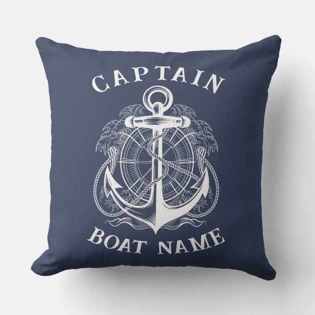 Coussin Ancre de nom de bateau de capitaine nautique perso (Recto)