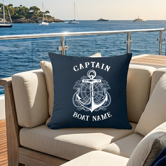 Coussin Ancre de nom de bateau de capitaine nautique perso (Créateur téléchargé)