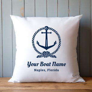 Coussin Ancre de nom de bateau marine et blanc nautique pe