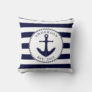 Coussin Ancre et corde bleu marine personnalisée