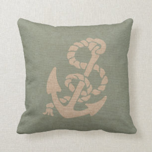 Coussin Ancre et corde nautiques en vert de Seafoam