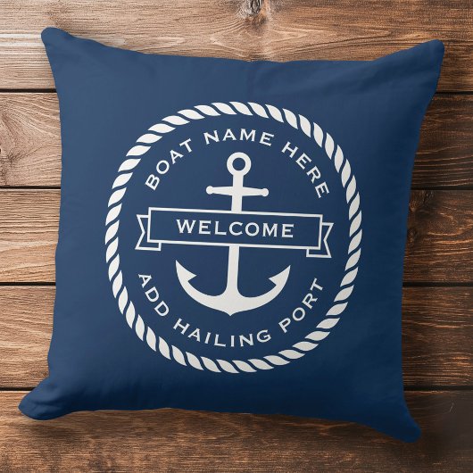 Coussin Ancre et corde nom du bateau hailing port accueil