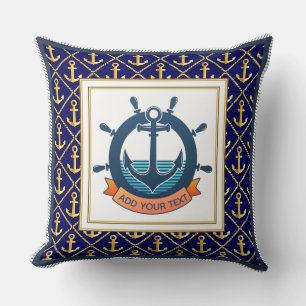 Coussin Ancre et gouvernail bleu marine nautique
