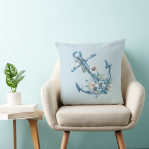 Coussin Ancre florale - Bleu avec fleurs Jeu d'oreiller