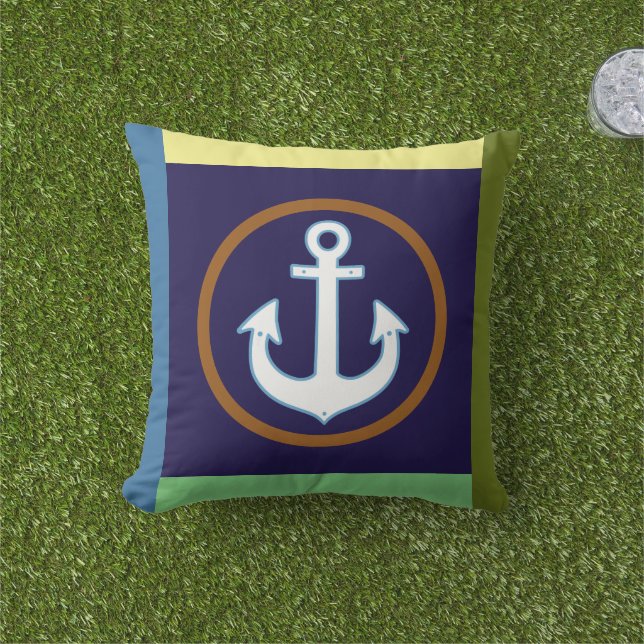 Coussin ancre marine géométrique (Herbe)