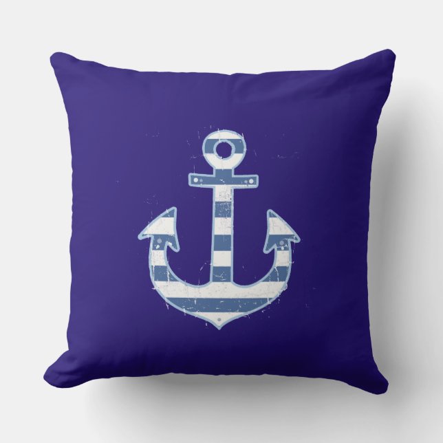 Coussin ancre marine rayée (Recto)