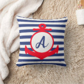 Coussin Ancre marine rouge, blanche et bleue avec initiale (Couverture)
