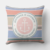 Coussin Ancre Monogram Trendy Stripes Rose Nautical Plage (Verso)