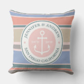 Coussin Ancre Monogram Trendy Stripes Rose Nautical Plage (Recto)
