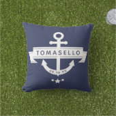 Coussin Ancre Naudique Famille Nom Date Bleu Marine Rayure (Herbe)