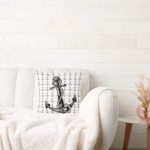 Coussin Ancre Naute Noir et blanc