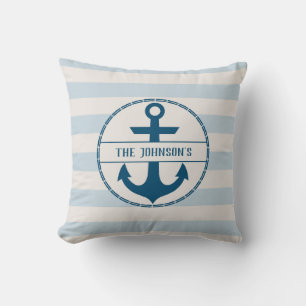 Coussin Ancre Nautionique Bleu Blanc Personnalisé