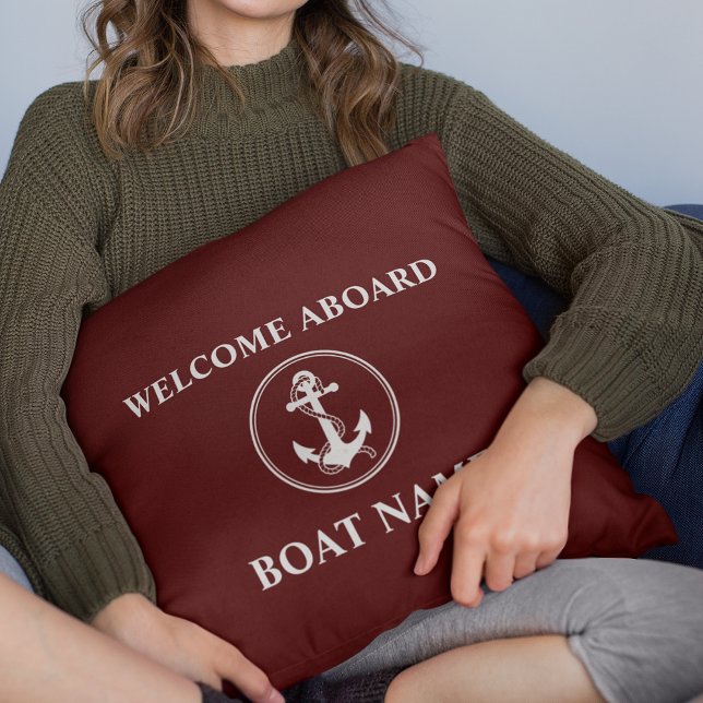 Coussin Ancre Nautique Accueil À Bord Rouge Profond (Créateur téléchargé)