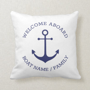 Coussin Ancre nautique Accueil personnalisé à bord bleu 