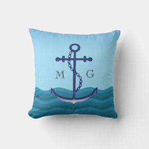 Coussin Ancre nautique avec double monogramme