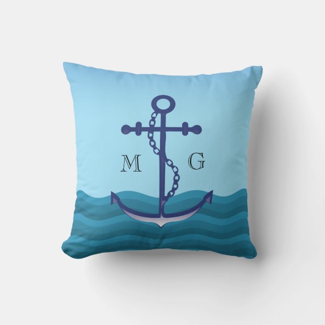 Coussin Ancre nautique avec double monogramme (Recto)