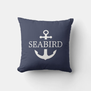 Coussin Ancre nautique blanc et bleu marine. Bateau person