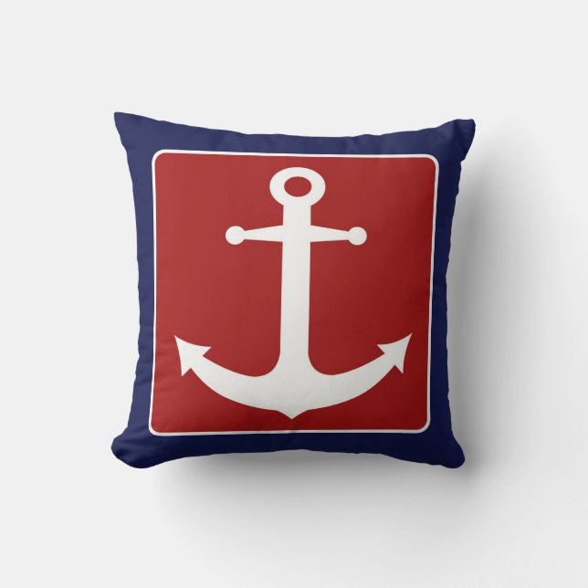 Coussin Ancre nautique - blanc et bleu rouges (Recto)