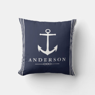 Coussin Ancre nautique Bleu et Blancs de marine