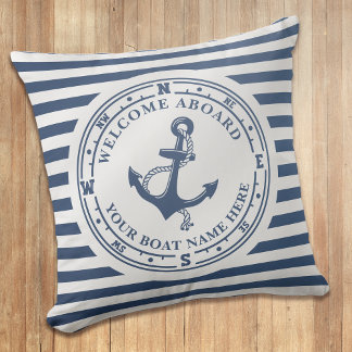 Coussin Ancre nautique Compass Striped Boat Name