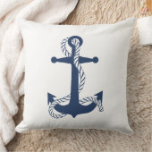 Coussin Ancre nautique & corde Navy Blanc ID836 (Couverture)