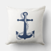 Coussin Ancre nautique & corde Navy Blanc ID836 (Recto)