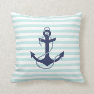 Coussin Ancre nautique de bleu marine d'Aqua et de rayures