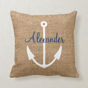 Coussin Ancre nautique de toile de jute de Faux avec le