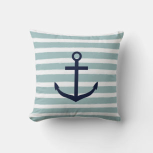 Coussin Ancre Nautique des rayures de menthe