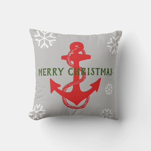 Coussin Ancre nautique + FLAKES DE NEIGE avec MERRY CHRIST (Recto)