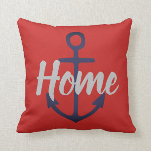 Coussin ANCRE nautique + gris type HOME sur rouge