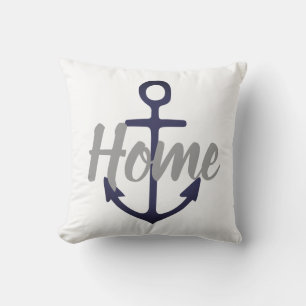 Coussin Ancre nautique + gris type HOME sur rouge