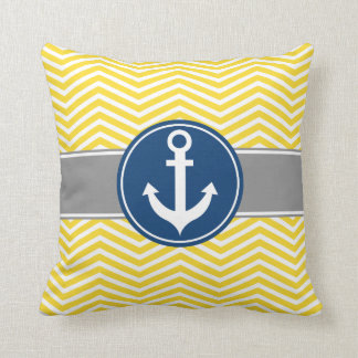 Coussin Ancre nautique jaune Chevron